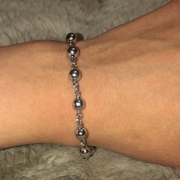 𝅺dyadema Sterling Silver Chrome Ball Bead Link Bracelet 925 Italy 7.5” Long - Picture 4 of 6
